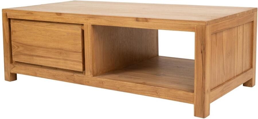 Vente-unique Salontafel met 2 lades en 1 vak in teakhout Houtlook ALEMIA L 120 cm x H 40 cm x D 60 cm