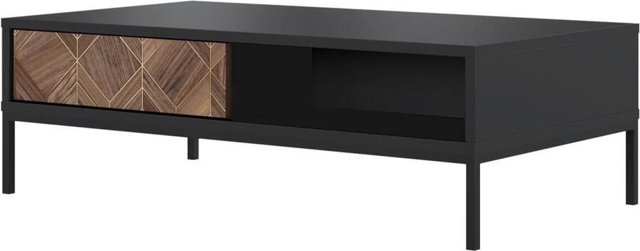 Vente-unique Salontafel met 2 lades en 2 nissen Zwart en donker naturel MIALINE L 120 cm x H 38.4 cm x D 67 cm - Foto 2