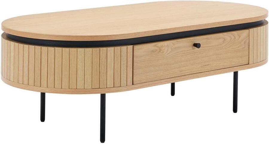 Vente-unique Salontafel met 2 lades met eikenfineer en metaal Licht naturel en zwart CARDIONA L 120 cm x H 40 cm x D 60 cm