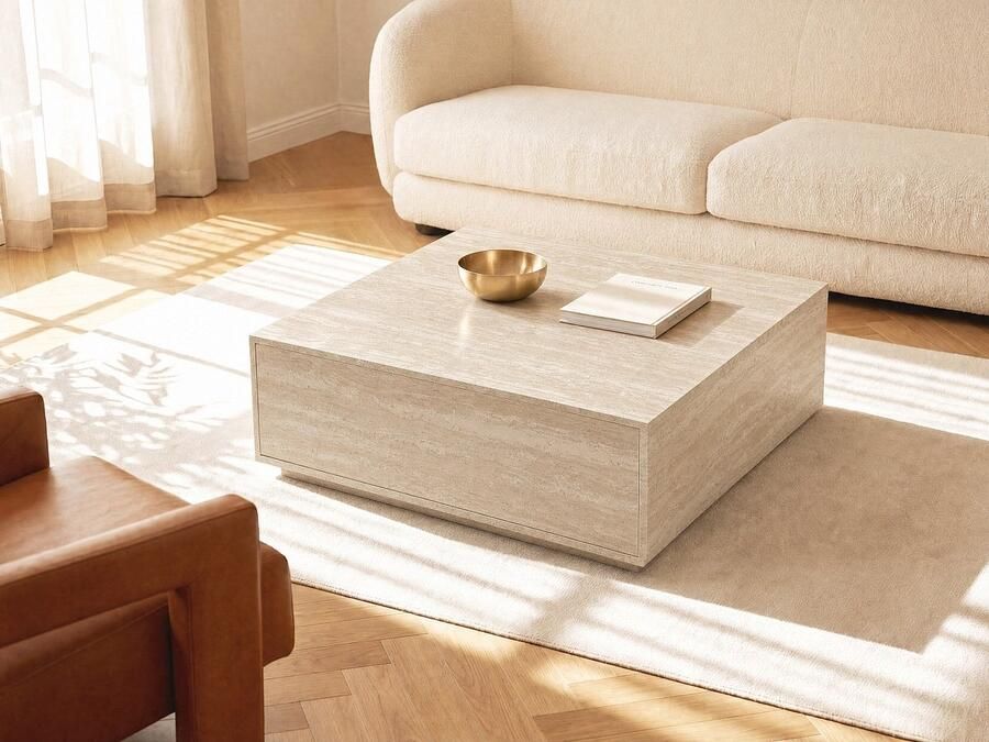 Vente-unique Salontafel met 2 lades van mdf Beige travertijneffect ANTRIM van Pascal Morabito - Foto 2