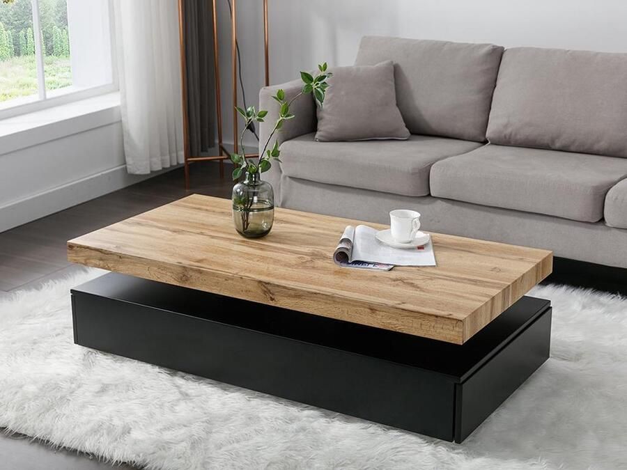 Vente-unique Salontafel met 2 lades van mdf Zwart en licht naturel FELIX L 120 cm x H 35 cm x D 60 cm - Foto 3
