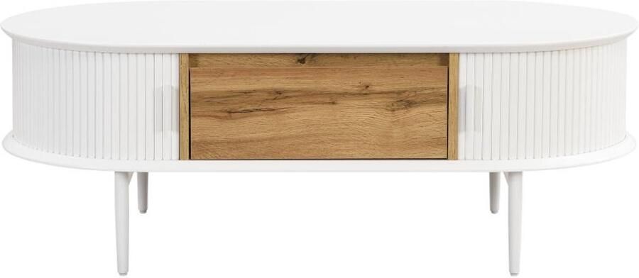 Vente-unique Salontafel met 2 schuifdeurtjes en 1 lade van mdf Wit en naturel VELURANI L 120 cm x H 42 cm x D 60 cm