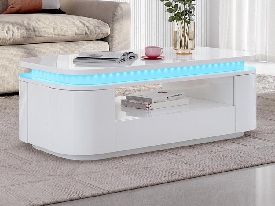 Vente-unique Salontafel met 4 kasten en 1 lade LEDs MDF Witgelakt VANDANA L 120 cm x H 42.5 cm x D 60 cm - Foto 2