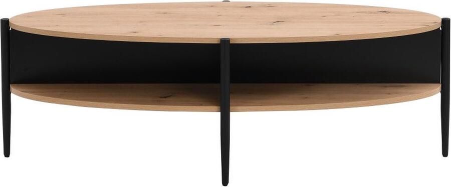 Vente-unique Salontafel met 4 nissen van mdf en metaal Licht naturel en zwart EVARO L 125 cm x H 39 cm x D 65 cm