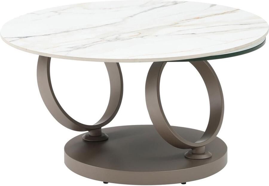 Vente-unique Salontafel met draaibare bladen van keramiek gehard glas en taupegrijs metaal Wit marmereffect JOLINE van Maison Céphy L 135 cm x H 43 cm x D 80 cm