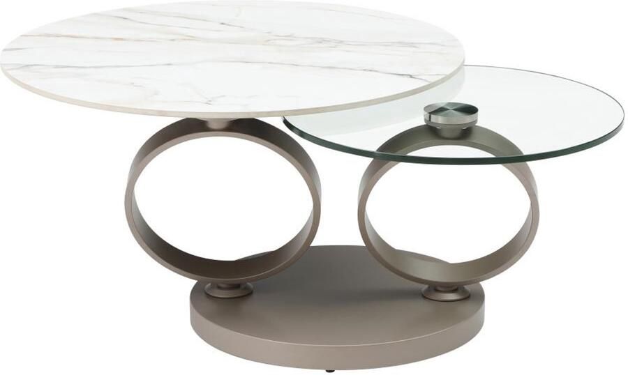 Vente-unique Salontafel met draaibare bladen van keramiek gehard glas en taupegrijs metaal Wit marmereffect JOLINE van Maison Céphy L 135 cm x H 43 cm x D 80 cm - Foto 2