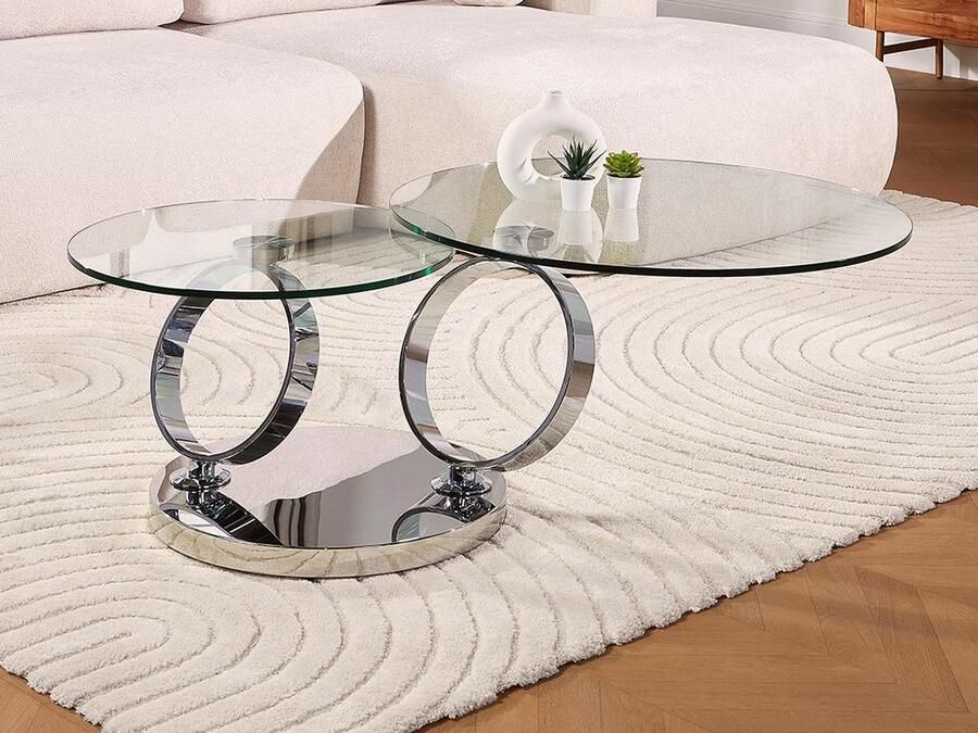Maison Céphy Salontafel met draaiblad JOLINE gehard glas en metaal L 131.5 cm x H 42 cm x D 80 cm - Foto 3