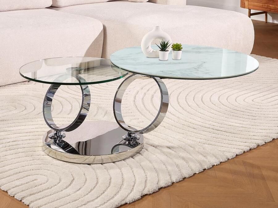 Maison Céphy Salontafel met draaiblad JOLINE Keramiek en gehard glas Wit marmereffect L 131.5 cm x H 42 cm x D 80 cm - Foto 2