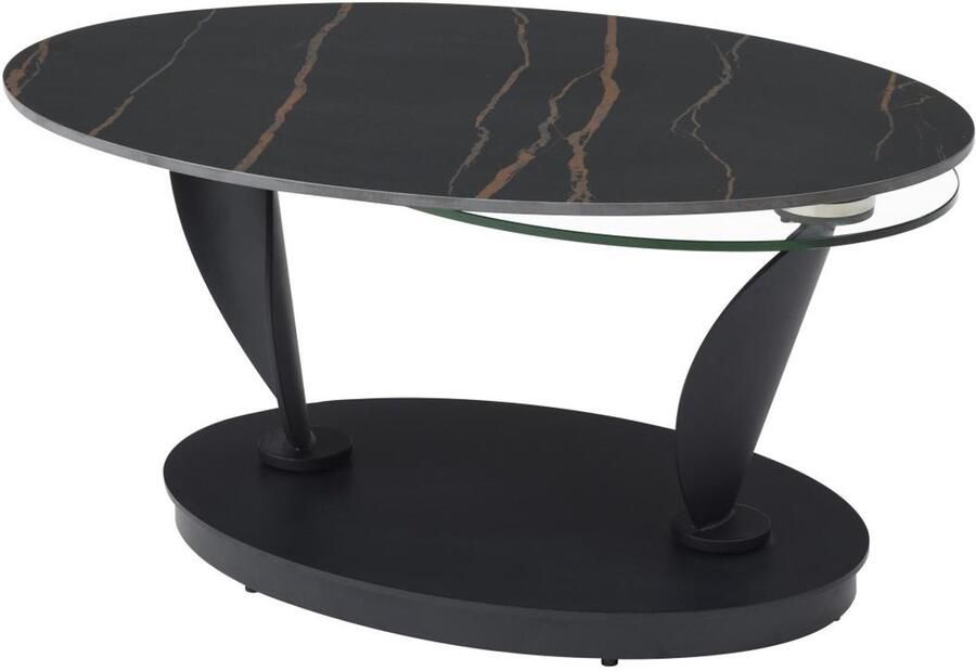 Vente-unique Salontafel met draaiende bladen in keramiek gehard glas en metaal Zwarte marmerlook MANEYA van Maison Céphy L 150 cm x H 43 cm x D 60 cm - Foto 2