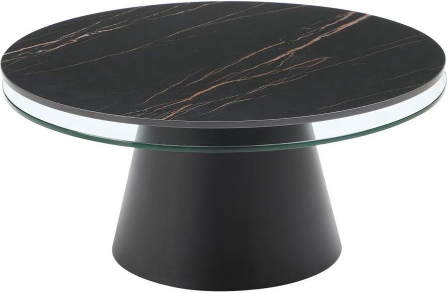 Vente-unique Salontafel met draaiende bladen van keramiek gehard glas en metaal Zwart marmereffect NACESIA van Maison Céphy L 109 cm x H 43 cm x D 75 cm
