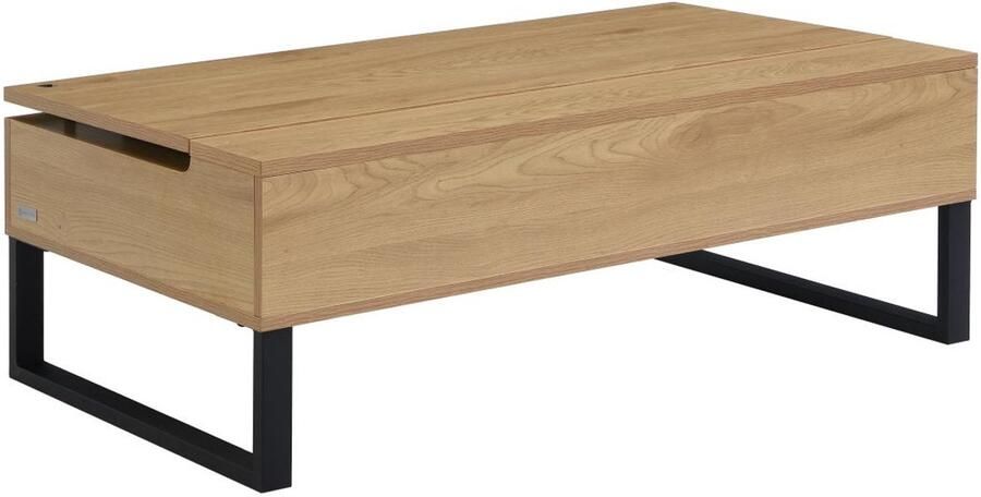Vente-unique Salontafel met ophefbaar tafelblad van mdf en zwart staal Naturel SECALI - Foto 2