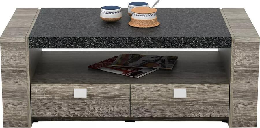 Vente-unique Salontafel METEORITE 2 laden MDF blad met granieteffect L 120 cm x H 45 cm x D 60 cm - Foto 2