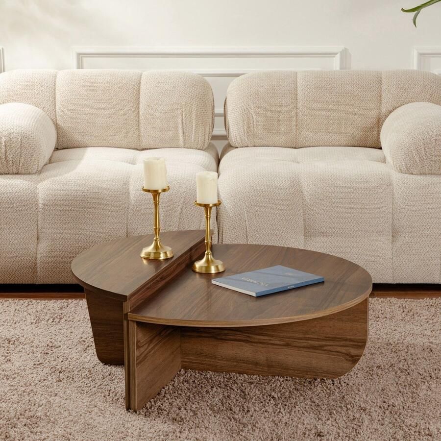 Vente-unique Set van 2 salontafels Okkernoot ALOEVA L 90 cm x H 30 cm x D 90 cm