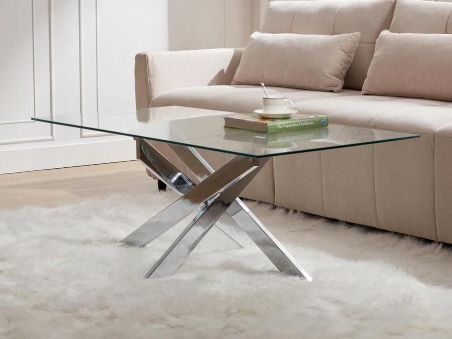 Vente-unique Salontafel van gehard glas en chroomkleurig metaal Transparant COSIMA L 120 cm x H 45 cm x D 60 cm