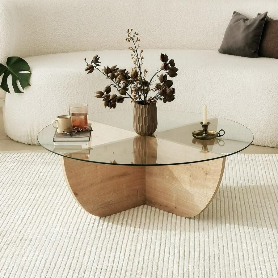 Vente-unique Salontafel van gehard glas Licht naturel en transparant AYSUN L 90 cm x H 30 cm x D 90 cm