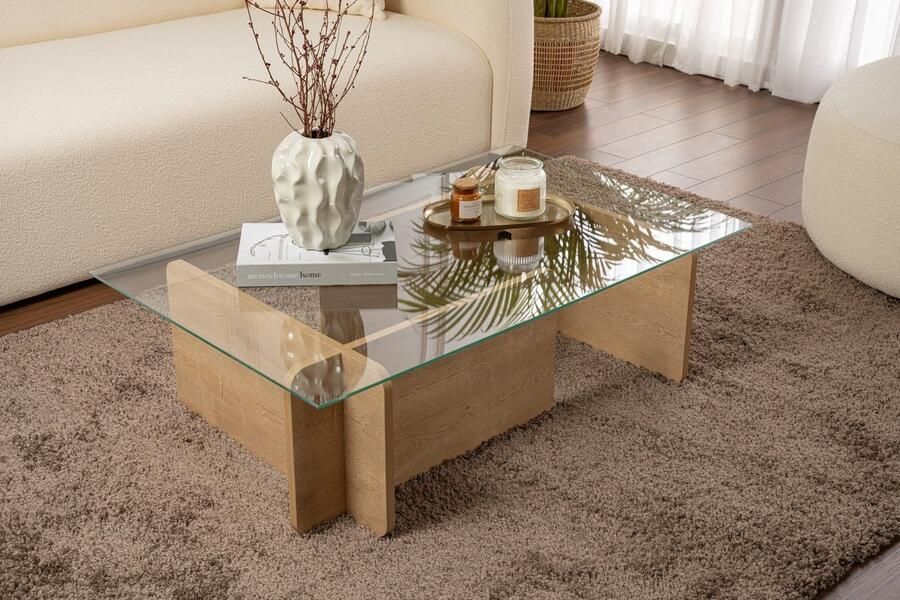 Vente-unique Salontafel van gehard glas Naturel en transparant AZRA