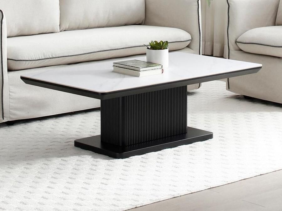 Vente-unique Salontafel van keramiek en mdf Wit en zwart marmereffect LAOMINIA L 120 cm x H 40 cm x D 70 cm - Foto 3