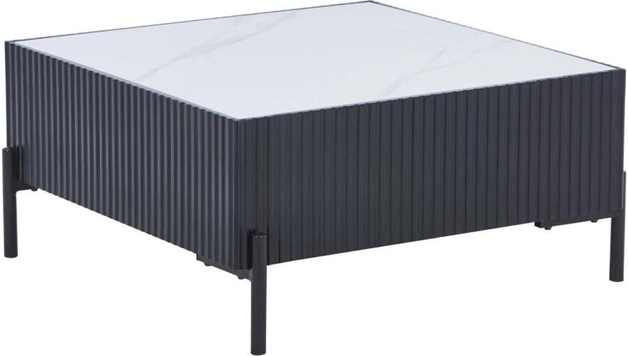 Vente-unique Salontafel van keramiek MDF en metaal Zwart en wit CYNDORA