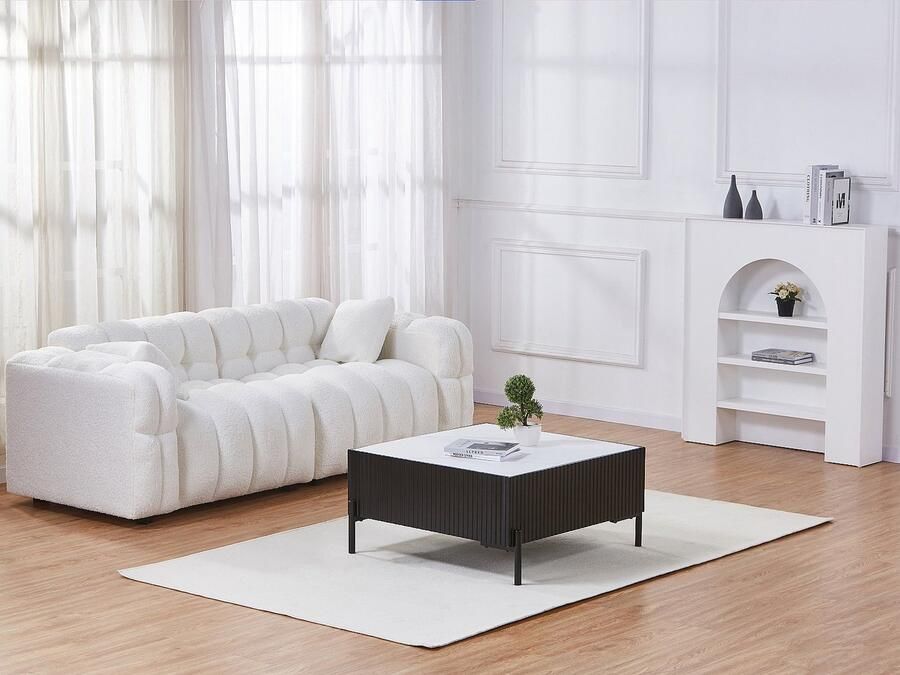 Vente-unique Salontafel van keramiek MDF en metaal Zwart en wit CYNDORA - Foto 2