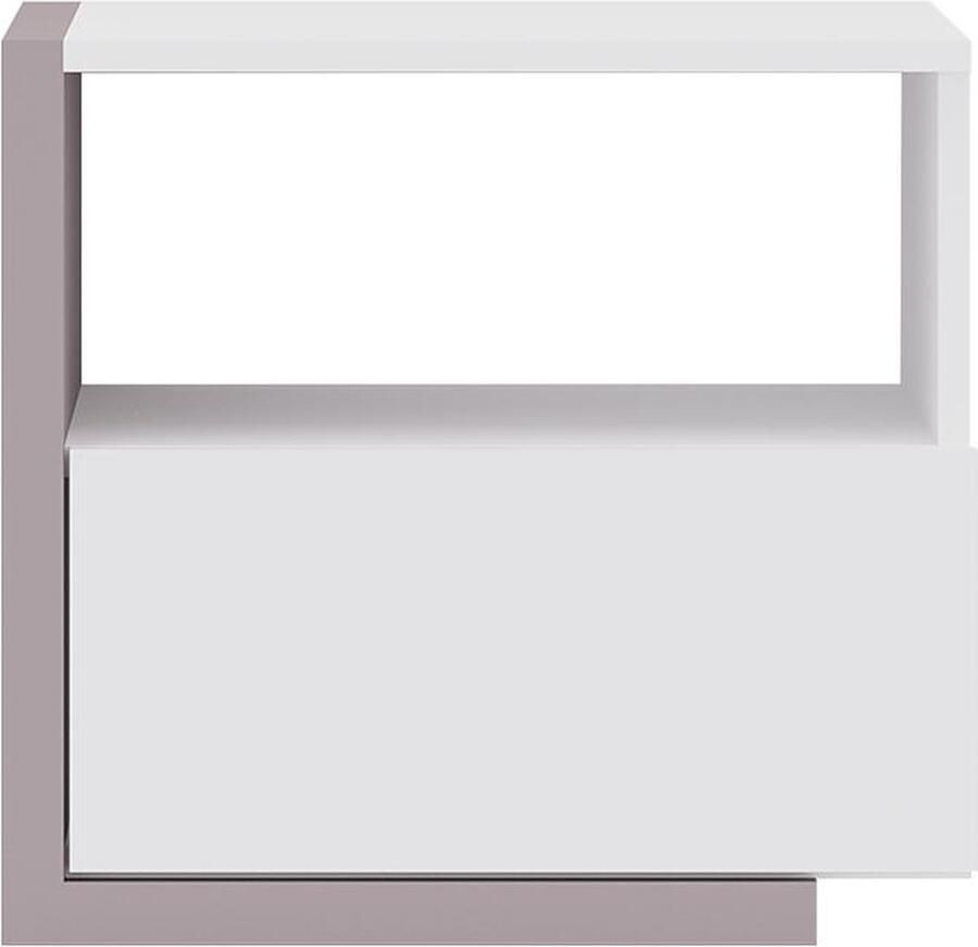 Vente-unique Scandinavisch nachtkastje NAPOLI 1 lade Wit en grijs L 46.4 cm x H 43 cm x D 39 cm