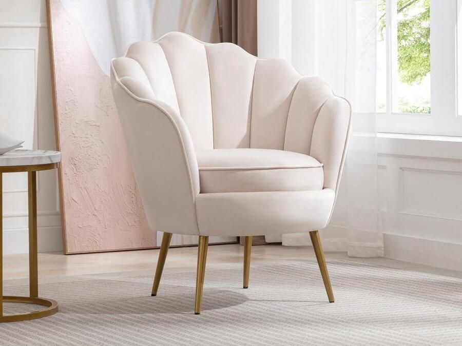 Vente-unique Schelpvormige fauteuil van beige velours LALEA L 76 cm x H 88 cm x D 73 cm