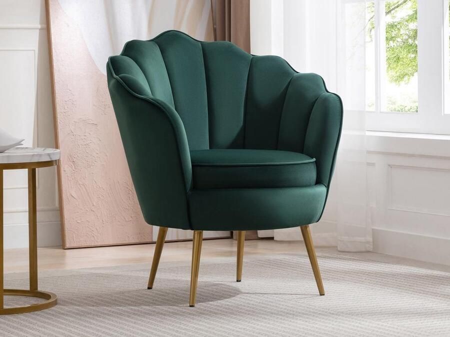 Vente-unique Schelpvormige fauteuil van groen velours LALEA L 76 cm x H 88 cm x D 73 cm - Foto 2