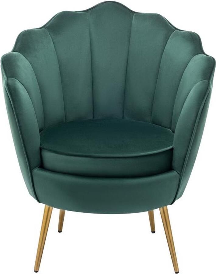 Vente-unique Schelpvormige fauteuil van groen velours LALEA L 76 cm x H 88 cm x D 73 cm