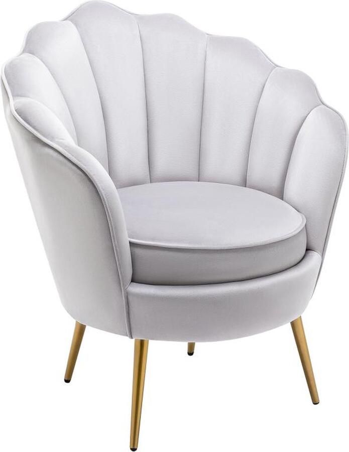 Vente-unique Schelpvormige fauteuil van lichtgrijs velours LALEA L 76 cm x H 88 cm x D 73 cm