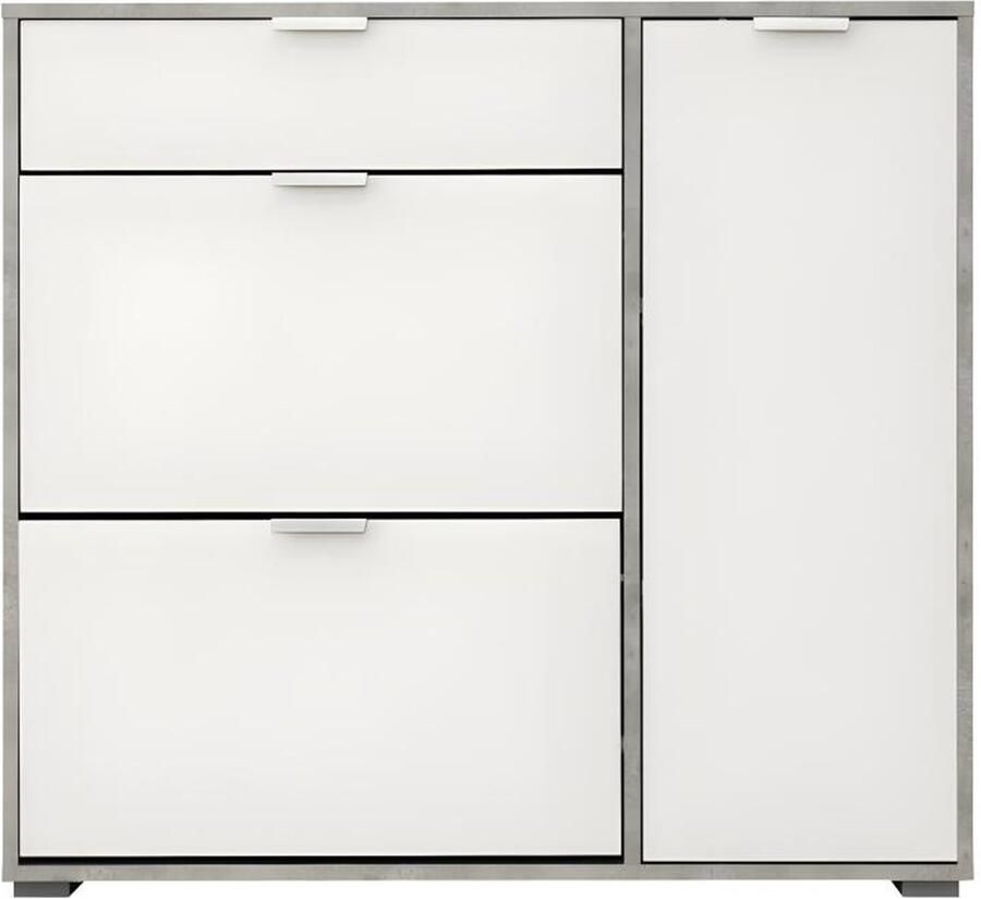 Vente-unique Schoenenkast ARIETTA 2 vlakken 1 deur en 1 lade wit & beton L 102 cm x H 95 cm x D 33 cm - Foto 2