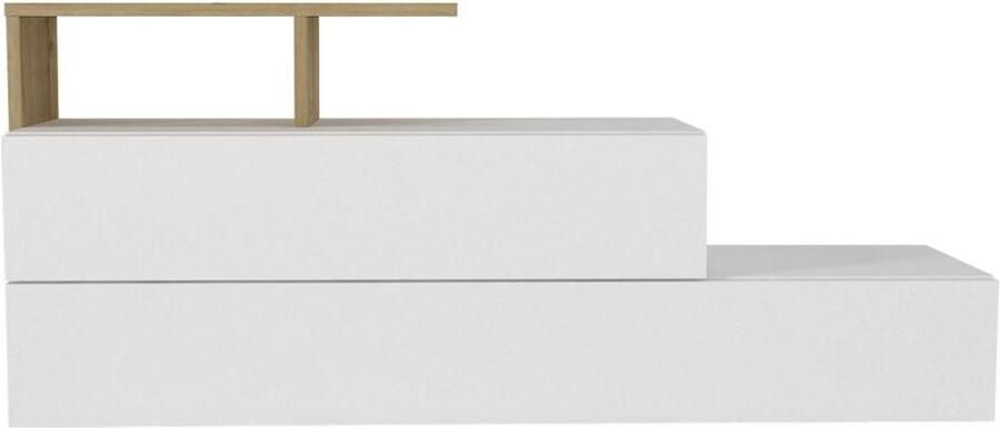 Vente-unique Schoenenkast met 2 deurtjes en 1 legplank Wit en houtlook DAVISTA L 129.8 cm x H 55.1 cm x D 36.8 cm - Foto 2