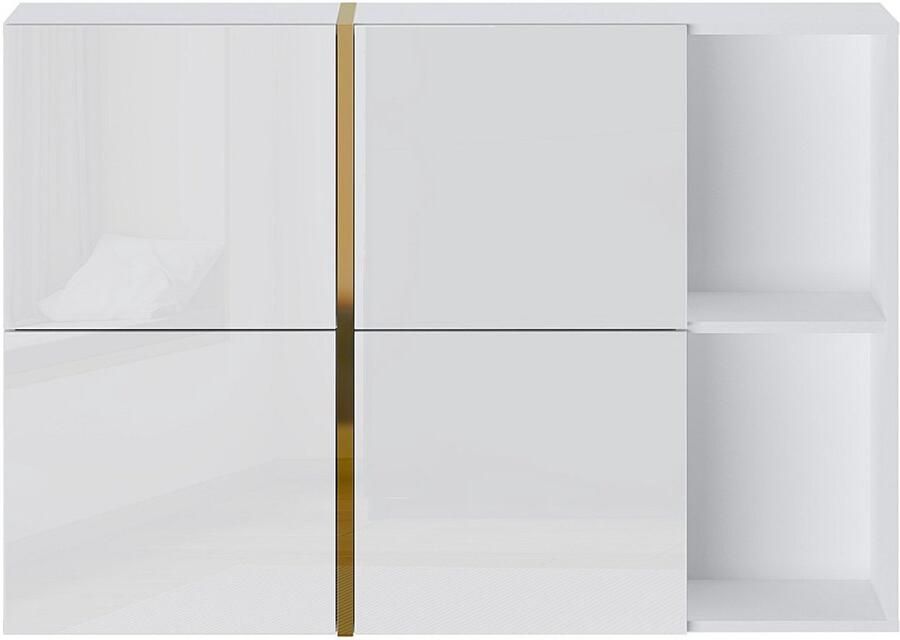 Vente-unique Schoenenkast met 4 klappen en 2 nissen Wit en goud MARZIALO L 125.1 cm x H 85 cm x D 26.8 cm