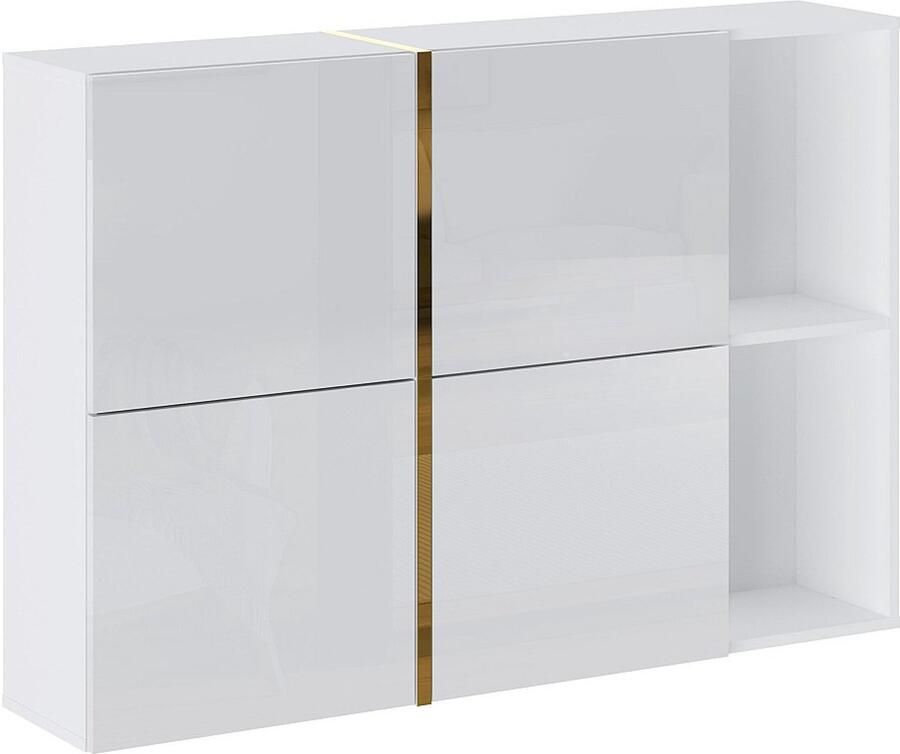 Vente-unique Schoenenkast met 4 klappen en 2 nissen Wit en goud MARZIALO L 125.1 cm x H 85 cm x D 26.8 cm - Foto 2