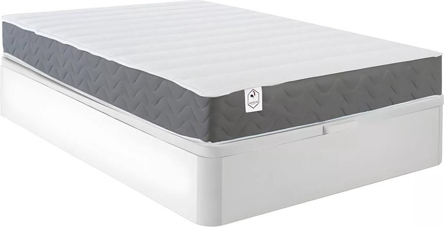 Vente-unique Set 140 x 200 cm bedbodem met opbergruimte wit + matras van HD-schuim met vormgeheugen en ademende 3D-strook 18 cm dik HEAVEN van DREAMEA L 200 cm x H 30 cm x D 140 cm