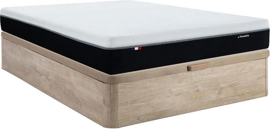 Vente-unique Set 160 x 200 cm bedbodem met opbergruimte licht naturel + brandwerend matras met pocketveren met 7 zones en vormgeheugen van 29 cm dik SIVA van YSMÉE L 200 cm x H 30 cm x D 160 cm
