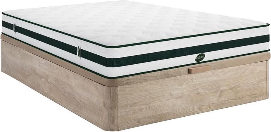 Vente-unique Set 140 x 190 cm bedbodem met opbergruimte licht naturel + matras met pocketveren en 5 zones van 24 cm dik AGATHE van NATUREA L 190 cm x H 30 cm x D 140 cm