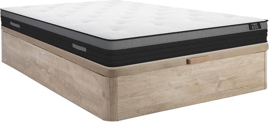 Vente-unique Set 140 x 190 cm bedbodem met opbergruimte licht naturel + matras met pocketveren met ademende strook van 23 cm dik AIRPLAY van YSMÉE L 190 cm x H 30 cm x D 140 cm