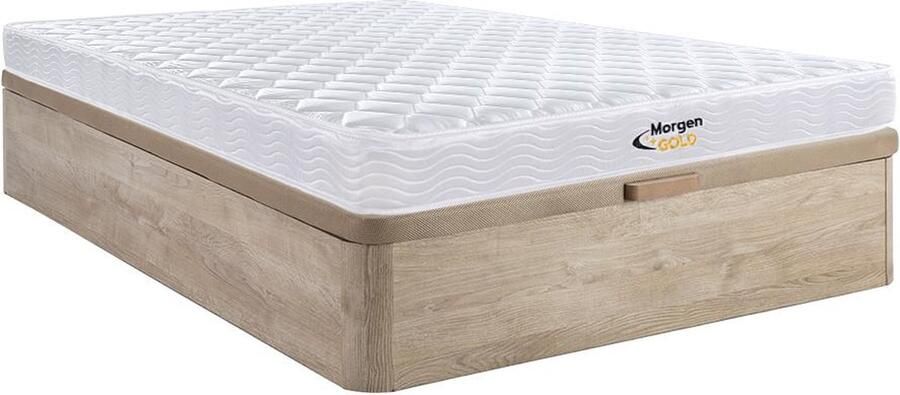 Vente-unique Set 160 x 200 cm bedbodem met opbergruimte licht naturel + matras met veren en vormgeheugen van 15 cm dik WOLKENLOS van MORGENGOLD L 200 cm x H 30 cm x D 160 cm