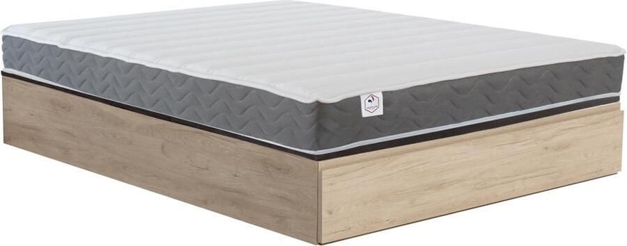 Vente-unique Set 140 x 190 cm bedbodem met opbergruimte licht naturel + matras van HD-schuim met vormgeheugen en ademende 3D-strook 18 cm dik HEAVEN van DREAMEA L 190 cm x H 34 cm x D 140 cm