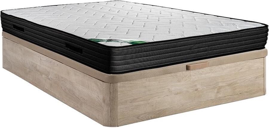 Vente-unique Set 140 x 190 cm bedbodem met opbergruimte licht naturel + matras van schuim en tijk van bamboe van 25 cm dik BERENDI van NATUREA L 190 cm x H 30 cm x D 140 cm