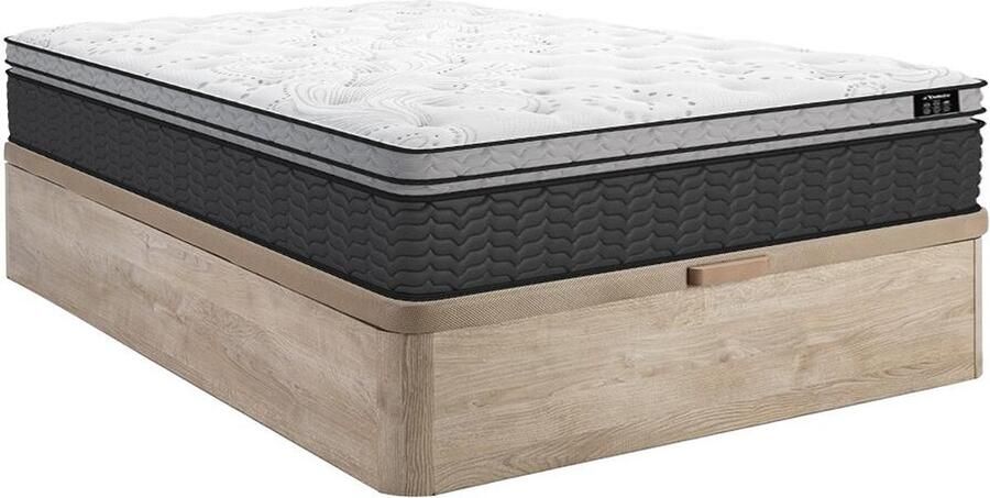 Vente-unique Set 140 x 190 cm bedbodem met opbergruimte lichte houtlook + hybride matras met pocketveren en ingebouwde tophybride matras dikte 30 cm GAMIANI van YSMÉE L 190 cm x H 30 cm x D 140 cm