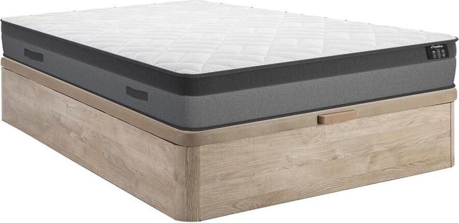 Vente-unique Set 160 x 200 cm bedbodem met opbergruimte lichte houtlook + matras met pocketveren en traagschuim dikte 24 cm ILLUSION van YSMÉE L 200 cm x H 30 cm x D 160 cm