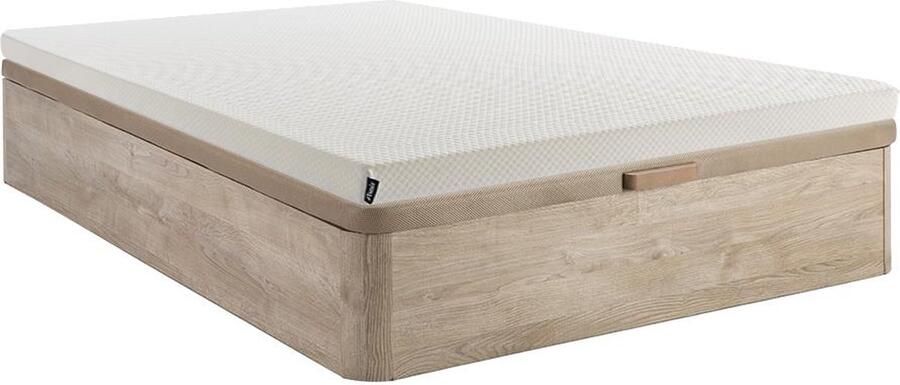 Vente-unique Set 140 x 190 cm bedbodem met opbergruimte lichte houtlook + schuimmatras met afneembare hoes dikte 9 cm OCHI van YSMÉE L 190 cm x H 30 cm x D 140 cm