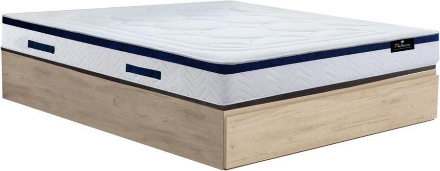 Vente-unique Set 140 x 190 cm bedbodem met opbergruimte met lade licht naturel + matras met pocketveren 30 cm dik MARQUIS van PALACIO L 190 cm x H 34 cm x D 140 cm