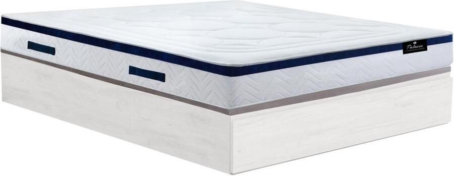 Vente-unique Set 160 x 200 cm bedbodem met opbergruimte met lade wit + hybride matras met pocketveren 30 cm dik MARQUIS van PALACIO L 200 cm x H 34 cm x D 160 cm