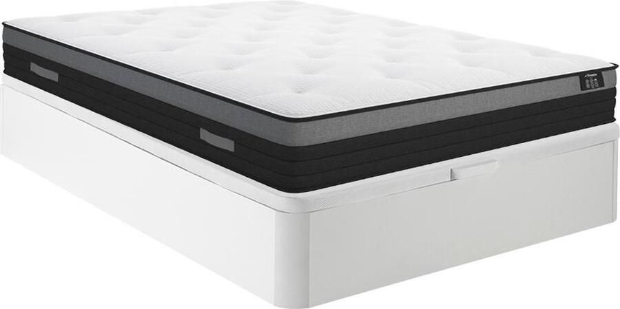 Vente-unique Set 140 x 190 cm bedbodem met opbergruimte wit + matras met pocketveren met ademende strook van 23 cm dik AIRPLAY van YSMÉE L 190 cm x H 30 cm x D 140 cm