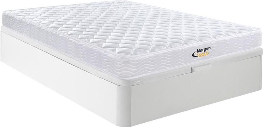 Vente-unique Set 160 x 200 cm bedbodem met opbergruimte wit + matras met veren en vormgeheugen van 15 cm dik WOLKENLOS van MORGENGOLD L 200 cm x H 30 cm x D 160 cm