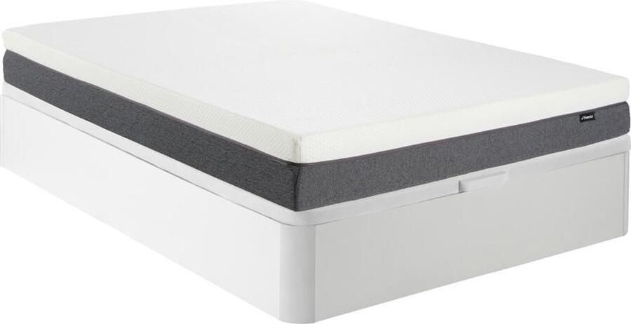 Vente-unique Set 140 x 190 cm bedbodem met opbergruimte wit + matras met pocketveren en deklaag van schuim met vormgeheugen schuim met 7 zones en afneembare hoes dikte 25 cm KEPUR van YSMÉE L 190 cm x H 30 cm x D 140 cm