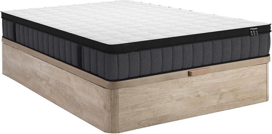 Vente-unique Set 160 x 200 cm licht naturelkleurige bedbodem met opbergruimte + hybride matras met pocketveren met 7 zones en gel met vormgeheugen van 25 cm dik TOLCA van YSMÉE L 200 cm x H 30 cm x D 160 cm - Foto 2