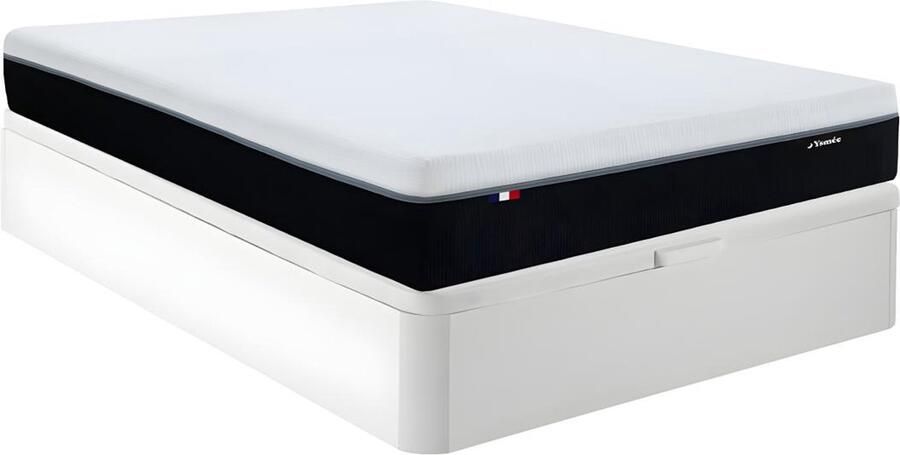 Vente-unique Set 160 x 200 cm witte bedbodem met opbergruimte + brandwerend matras met pocketveren met 7 zones en vormgeheugen van 29 cm dik SIVA van YSMÉE L 200 cm x H 30 cm x D 160 cm