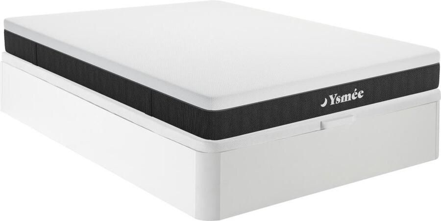 Vente-unique Set 140 x 190 cm witte bedbodem met opbergruimte + matras met pocketveren en 7 zones 22 cm dik CELESTRIA van YSMÉE L 190 cm x H 30 cm x D 140 cm - Foto 3
